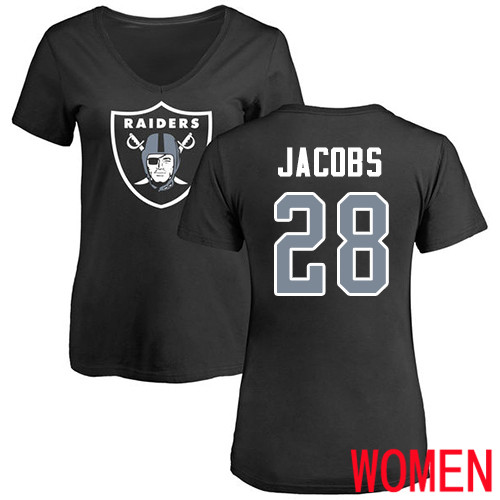 Oakland Raiders Black Women Josh Jacobs Name and Number Logo NFL Football #28 T Shirt
